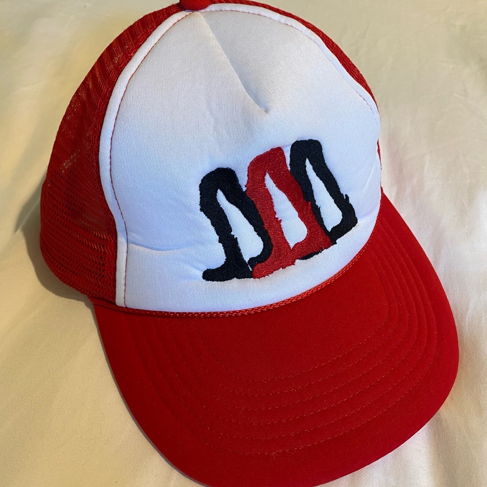 Red and white trucker hat